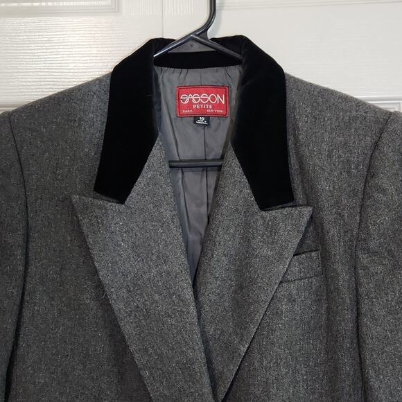 Vintage Sasson Women's Gray Black Double Breasted Wool Blend Blazer Size 10 - Picture 5 of 10